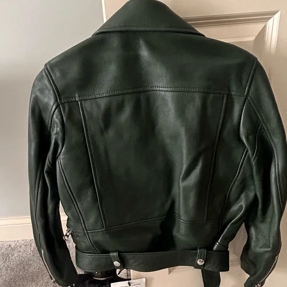 Dark Green Acme Leather Biker Jacket - Picture 3 of 4